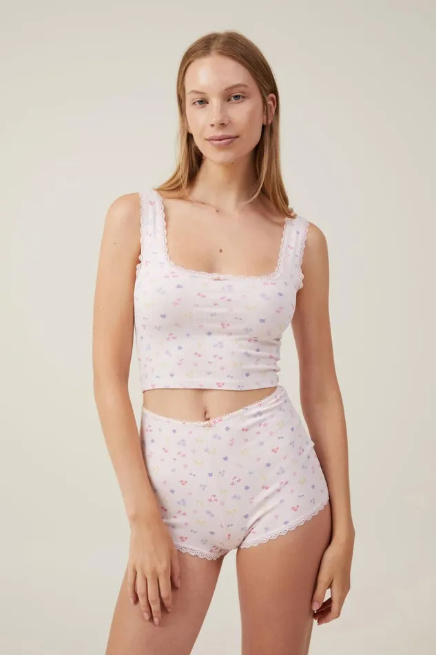 Women Tops Cotton On Rib Lace Tank Maeve Disty Pink