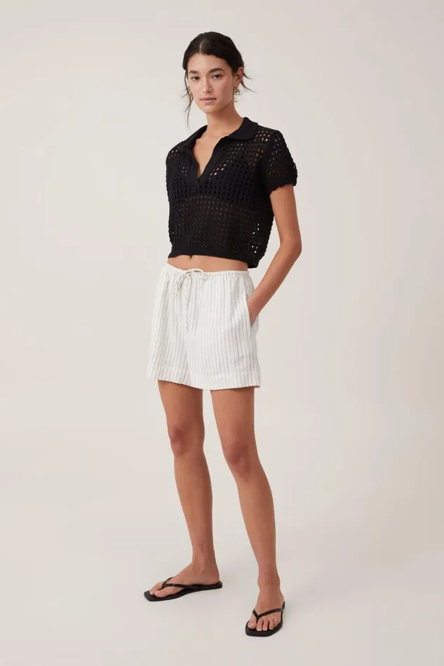 Women Tops Cotton On Seaspray Polo Short Sleeve Pullover Black