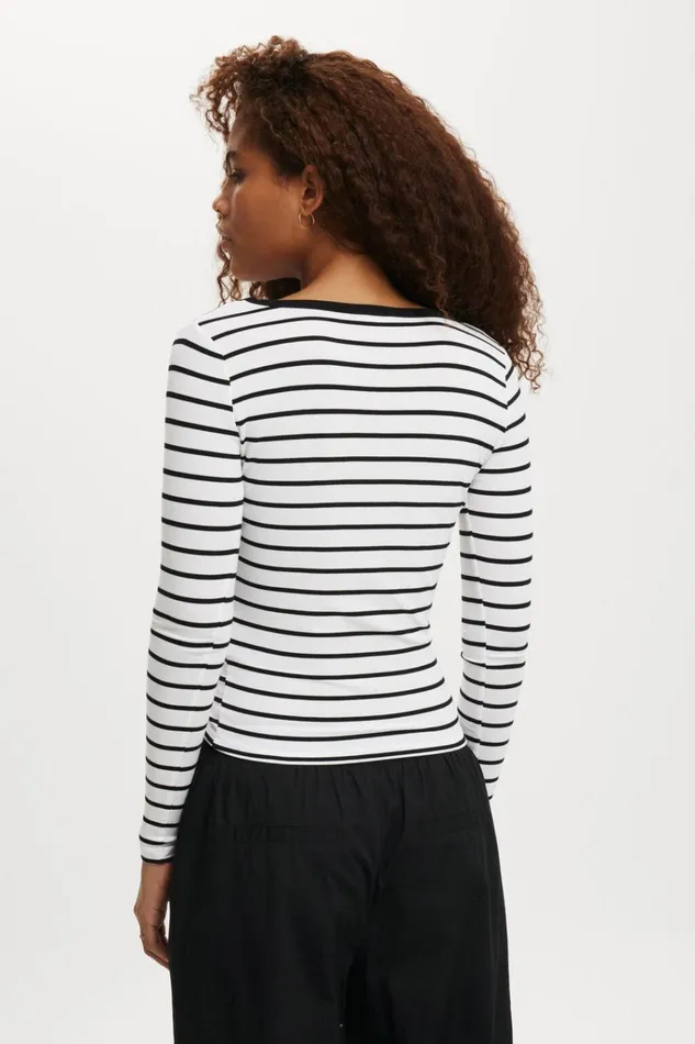 Women Tops Cotton On Staple Rib Scoop Neck Long Sleeve Top Remi Stripe Whiteblack Women Tops Cotton On Staple Rib Scoop Neck Long Sleeve Top Remi Stripe Whiteblack