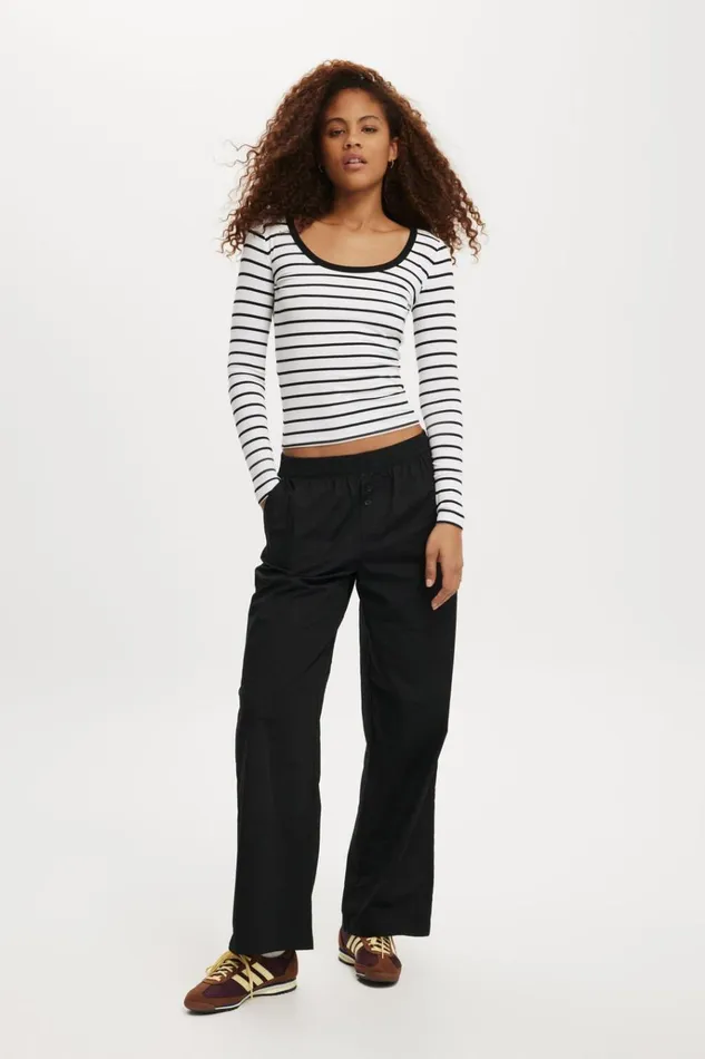 Women Tops Cotton On Staple Rib Scoop Neck Long Sleeve Top Remi Stripe Whiteblack Women Tops Cotton On Staple Rib Scoop Neck Long Sleeve Top Remi Stripe Whiteblack