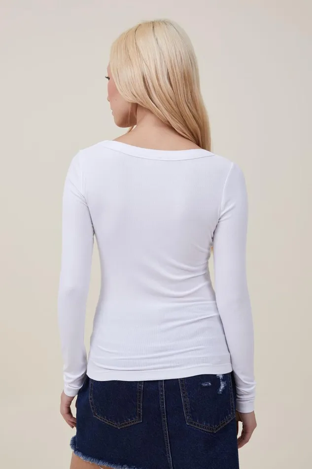 Women Tops Cotton On Staple Rib Scoop Neck Long Sleeve Top White Women Tops Cotton On Staple Rib Scoop Neck Long Sleeve Top White