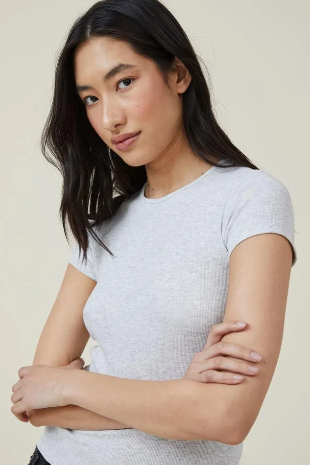 Women Tops Cotton On The One Organic Rib Crew Short Sleeve Tee Light Grey Marle Women Tops Cotton On The One Organic Rib Crew Short Sleeve Tee Light Grey Marle