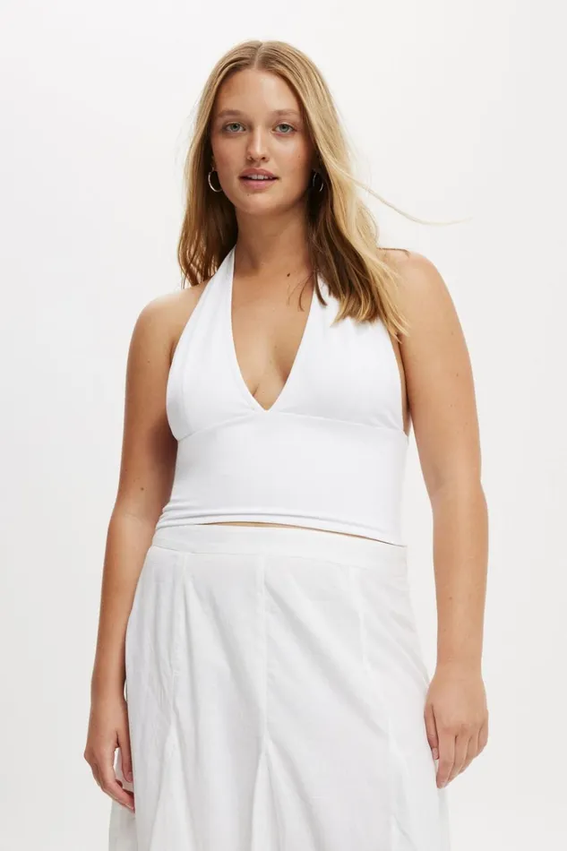 Women Tops Cotton On Tory V Neck Halter Top White