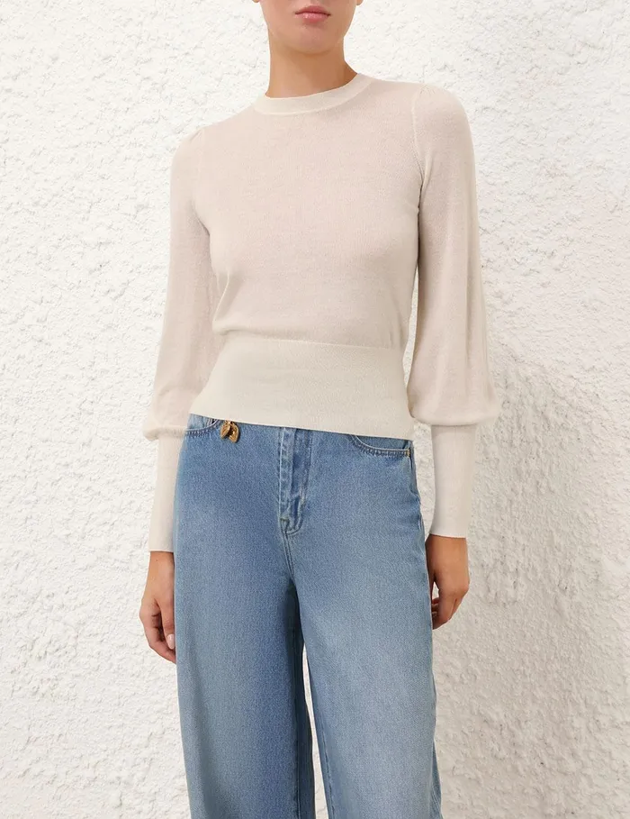 Women Tops Zimmermann Blouson Cashmere Sweater Parchment