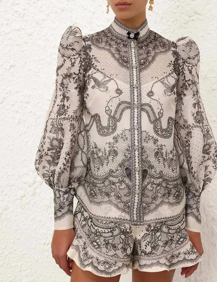 Women Tops Zimmermann Crush Body Shirt Ivory Locket