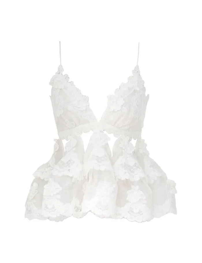 Women Tops Zimmermann Crush Lace Motif Tiered Top Ivory