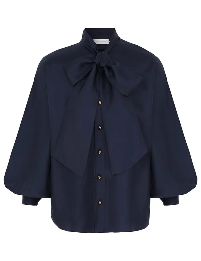 Women Tops Zimmermann Eden Tie Neck Blouse Marine