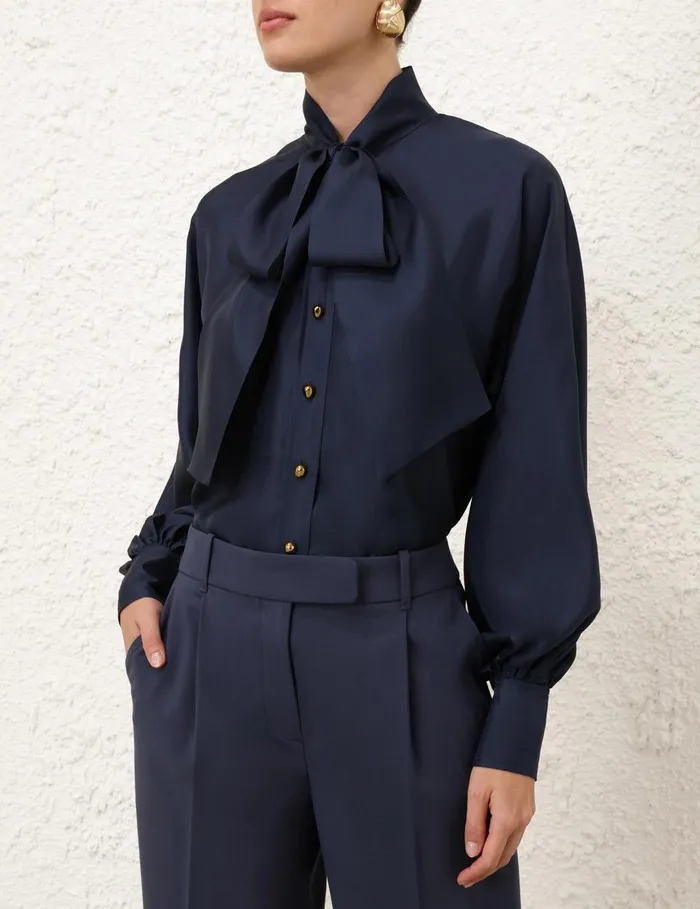 Women Tops Zimmermann Eden Tie Neck Blouse Marine