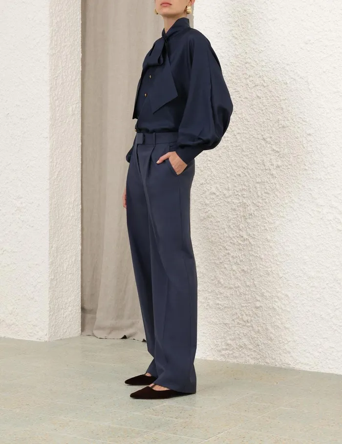 Women Tops Zimmermann Eden Tie Neck Blouse Marine