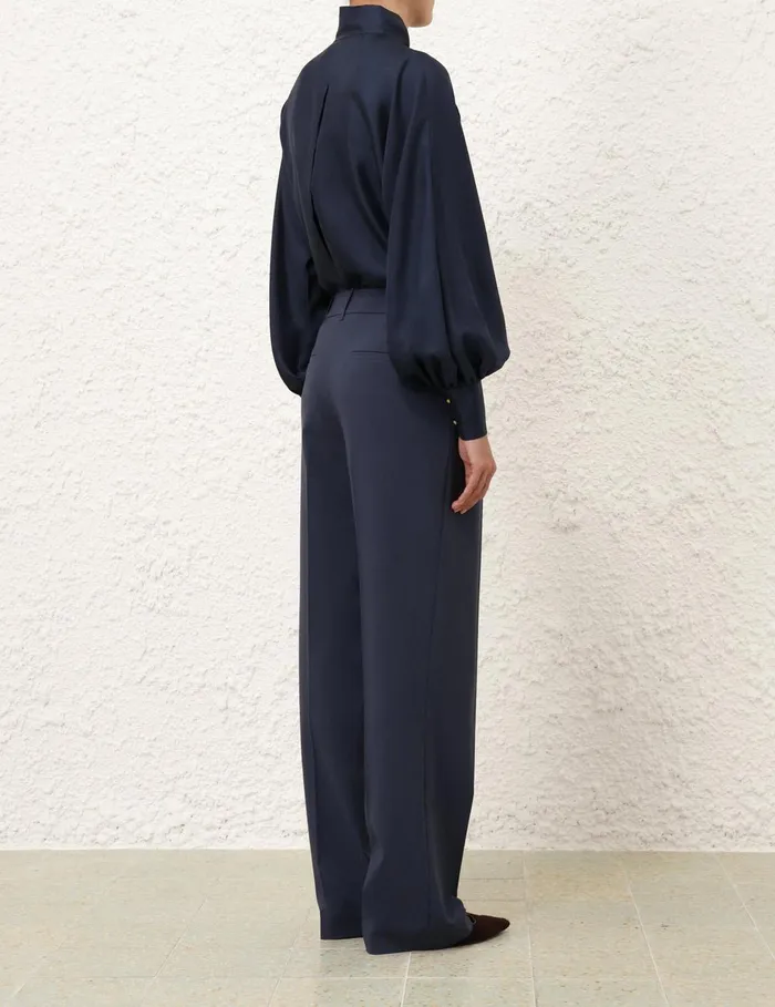 Women Tops Zimmermann Eden Tie Neck Blouse Marine