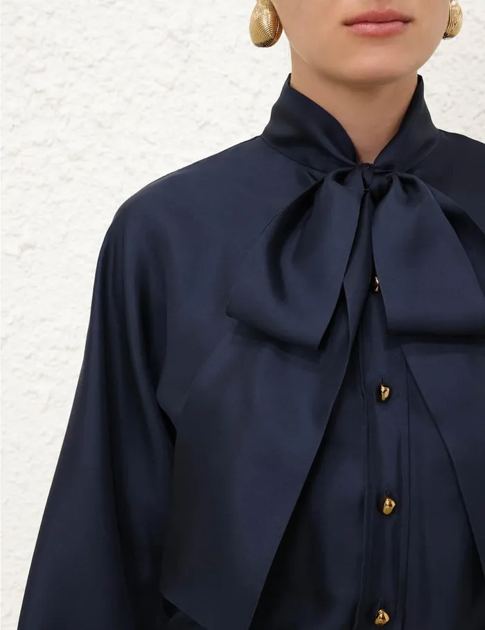 Women Tops Zimmermann Eden Tie Neck Blouse Marine