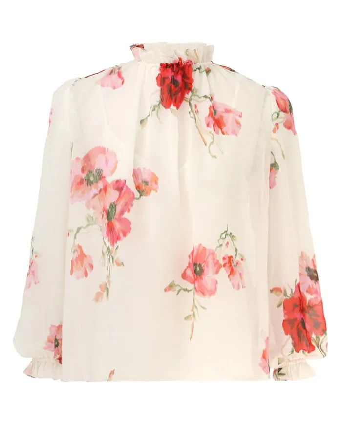 Women Tops Zimmermann Lightburst Billow Blouse Creamred Floral