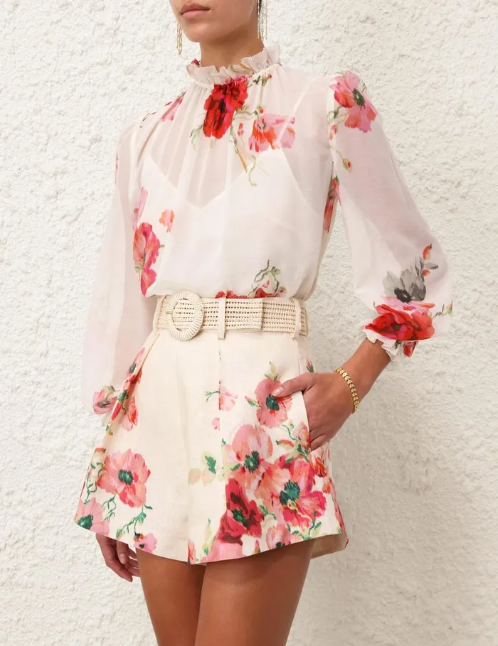 Women Tops Zimmermann Lightburst Billow Blouse Creamred Floral