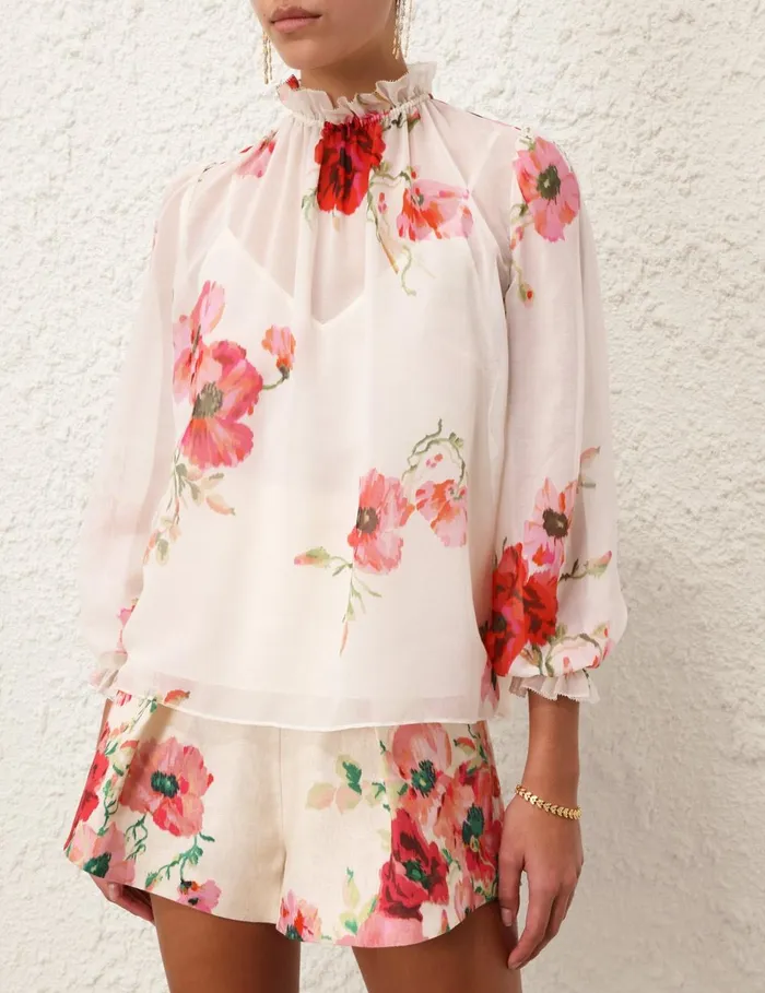 Women Tops Zimmermann Lightburst Billow Blouse Creamred Floral