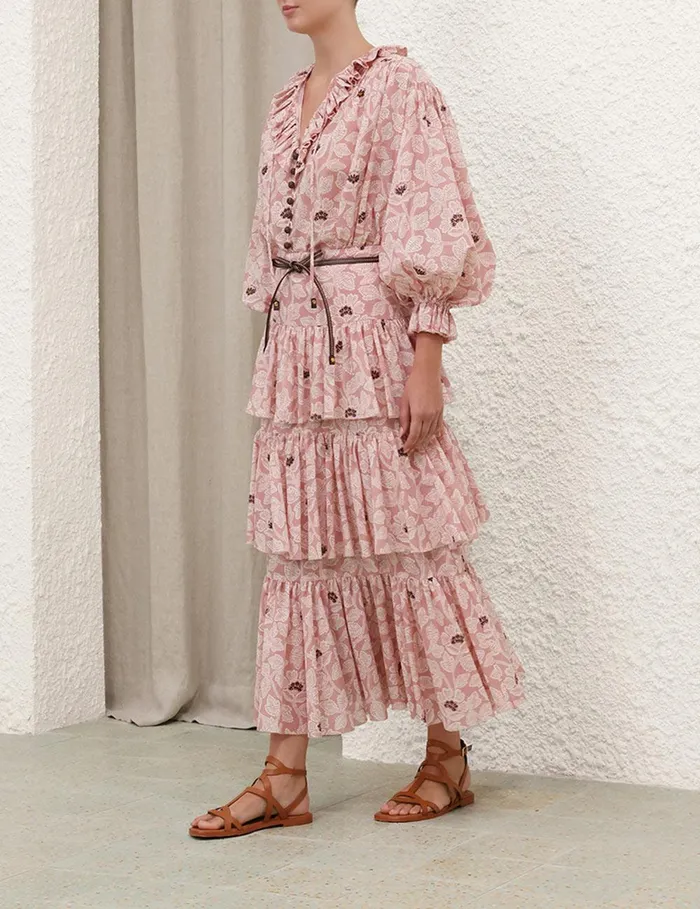 Women Tops Zimmermann Ottie Ruffle Neck Top Dusty Rose Floral