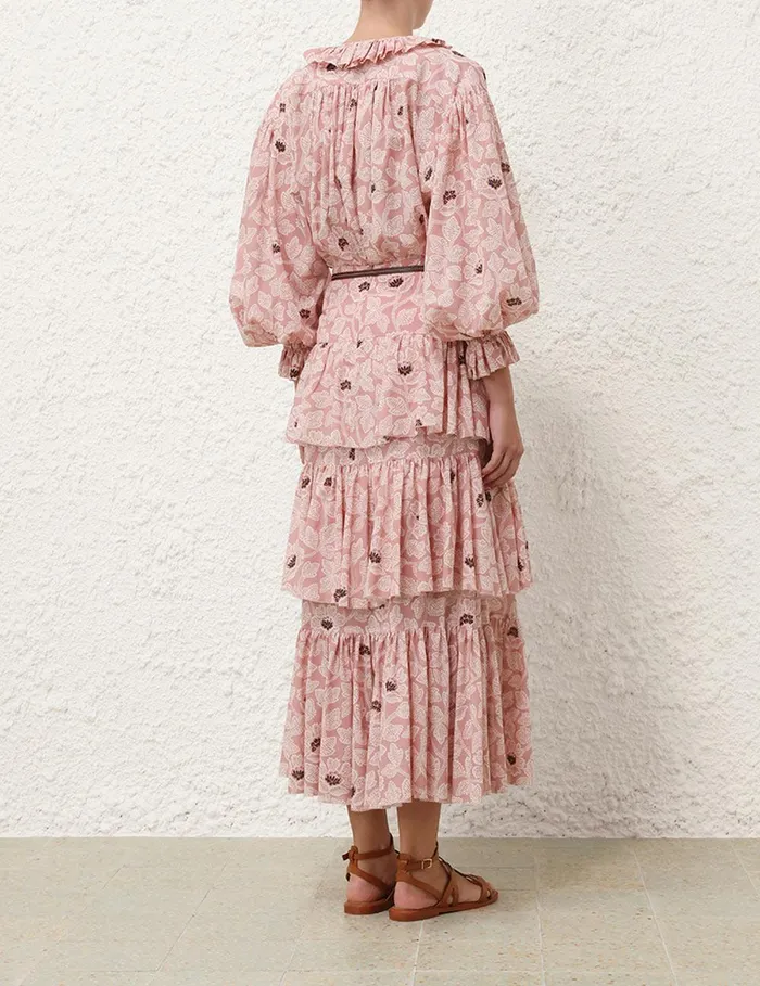 Women Tops Zimmermann Ottie Ruffle Neck Top Dusty Rose Floral