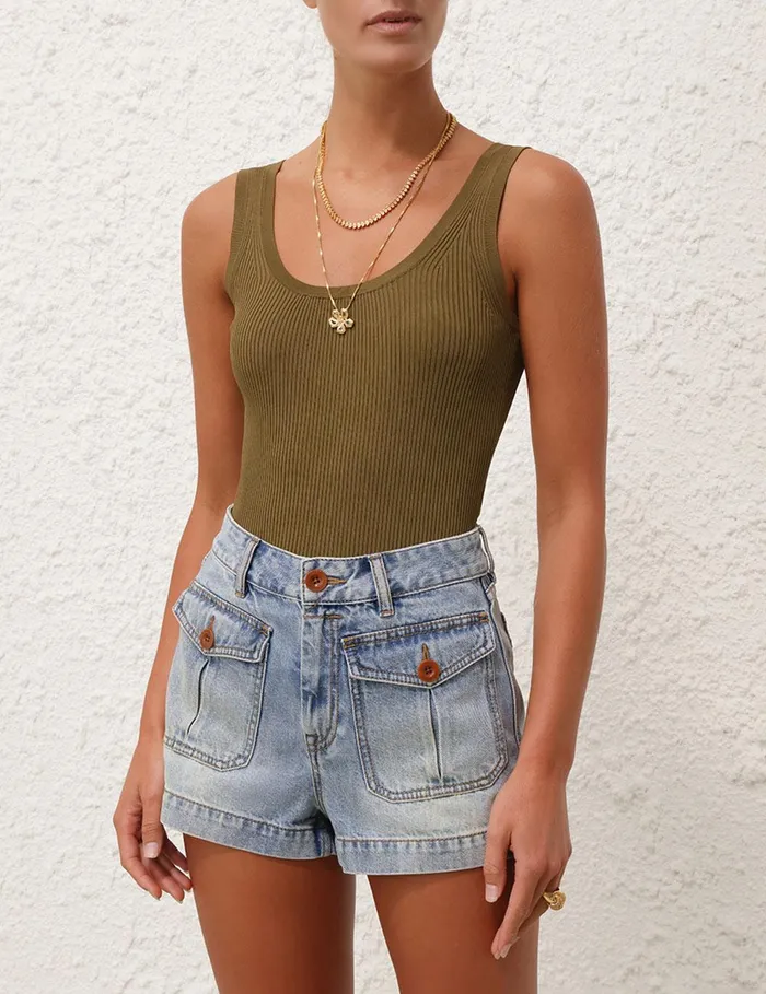 Women Tops Zimmermann Ottie Scoop Neck Tank Olive