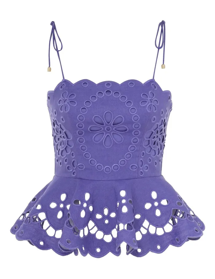 Women Tops Zimmermann Pop Embroidered Scallop Top Blue