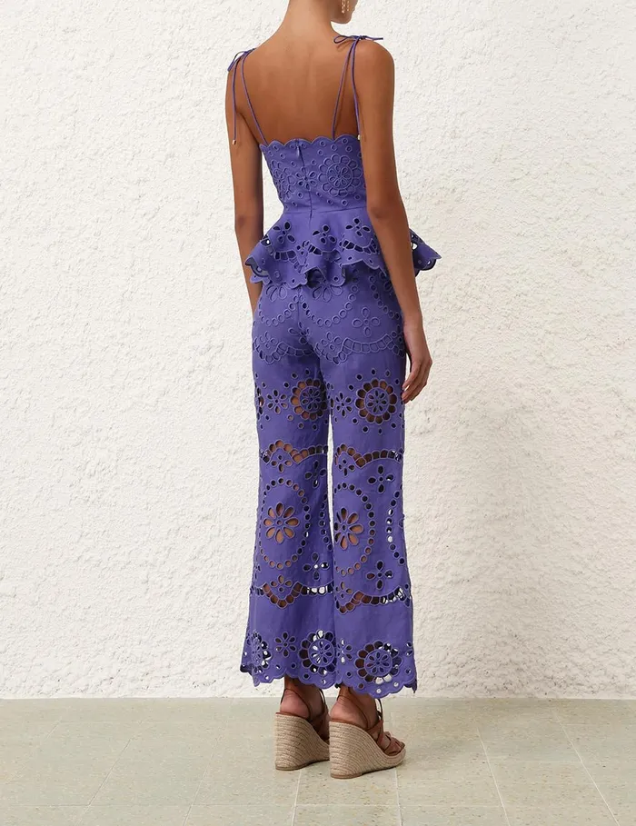 Women Tops Zimmermann Pop Embroidered Scallop Top Blue