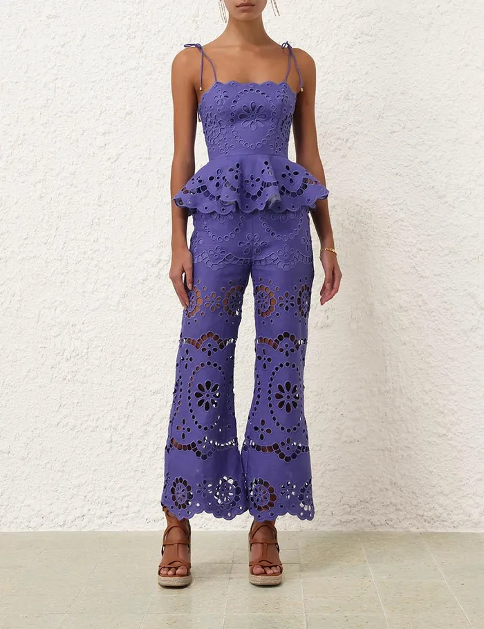 Women Tops Zimmermann Pop Embroidered Scallop Top Blue