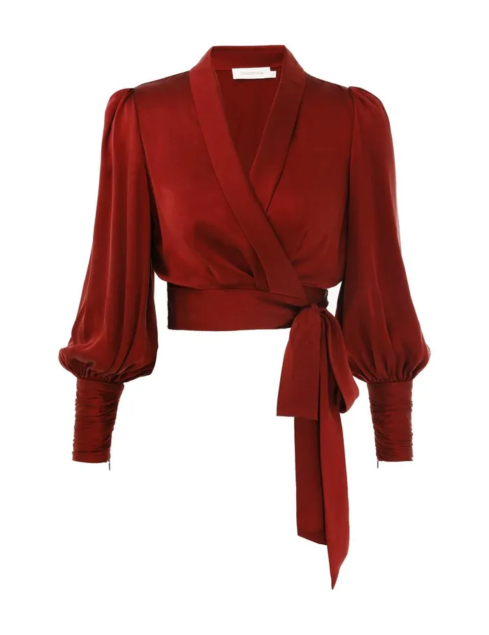 Women Tops Zimmermann Silk Wrap Top Burgundy