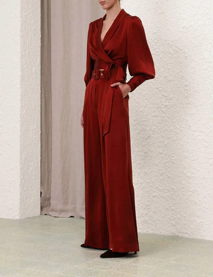 Women Tops Zimmermann Silk Wrap Top Burgundy