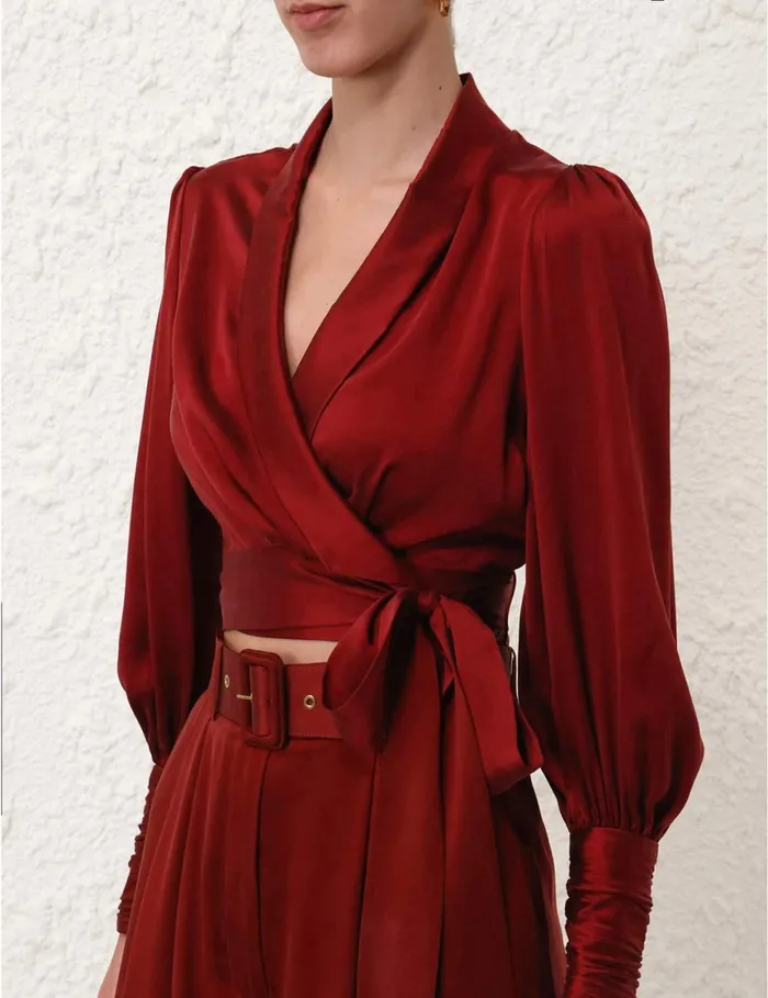 Women Tops Zimmermann Silk Wrap Top Burgundy