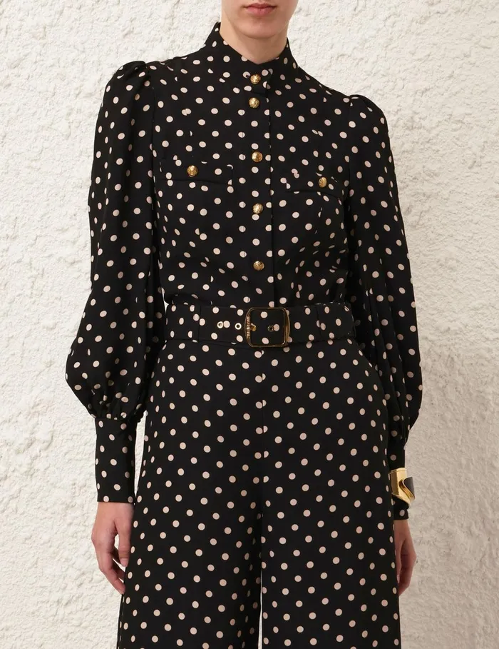Women Tops Zimmermann Utility Blouse Blackcream Dot