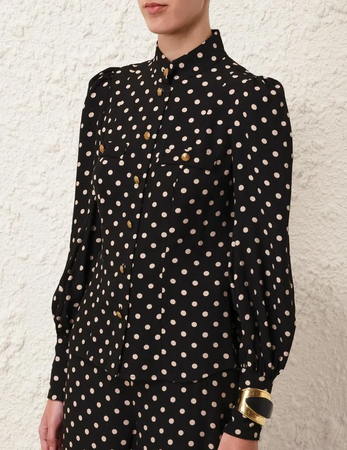 Women Tops Zimmermann Utility Blouse Blackcream Dot
