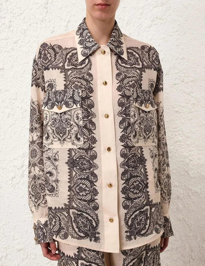 Women Tops Zimmermann Utility Pocket Shirt Tea Paisley