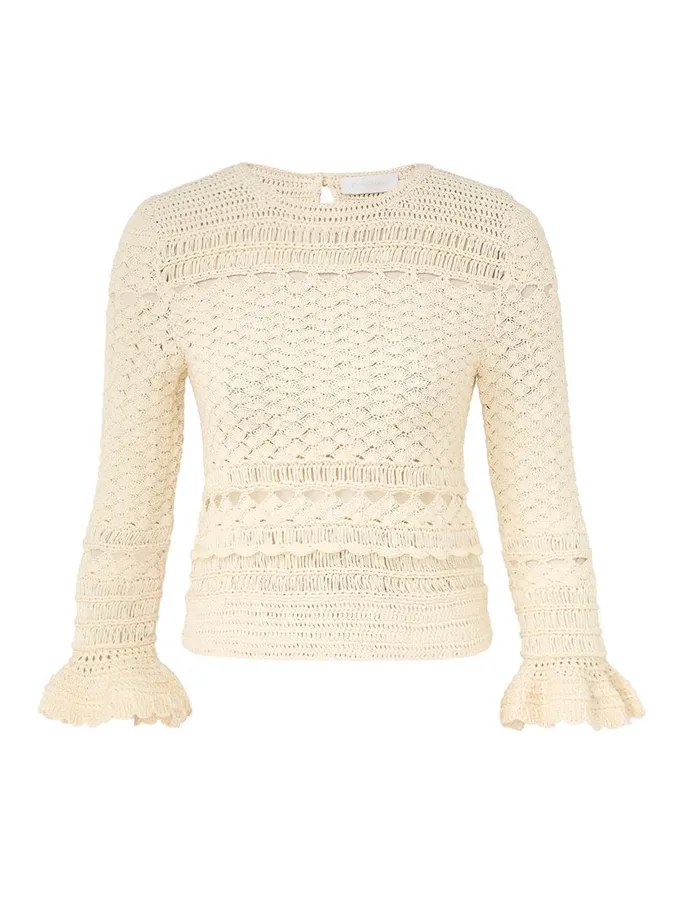 Women Tops Zimmermann Waverly Crochet Crew Neck Top Cream