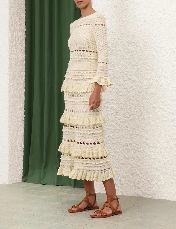 Women Tops Zimmermann Waverly Crochet Crew Neck Top Cream