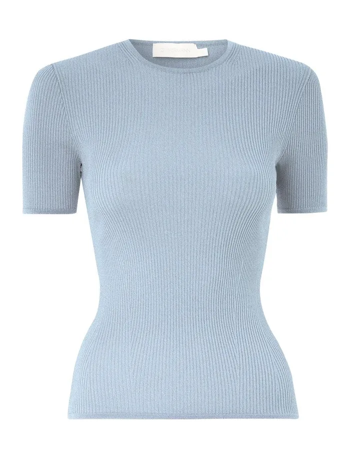 Women Tops Zimmermann Waverly Rib TShirt Blue Lurex