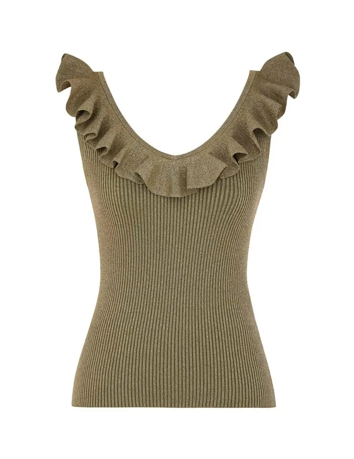 Women Tops Zimmermann Wylie Frill VNeck Top Dusty Olivegold