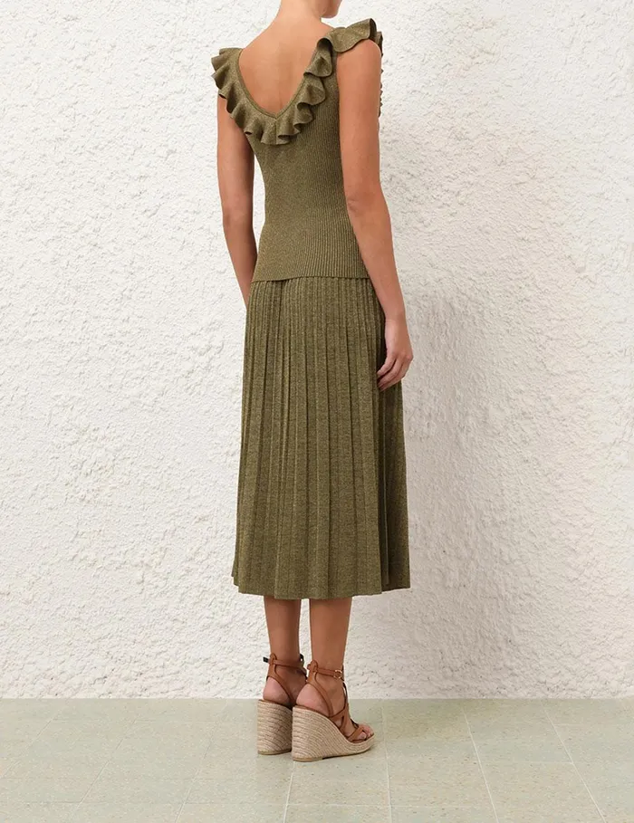 Women Tops Zimmermann Wylie Frill VNeck Top Dusty Olivegold
