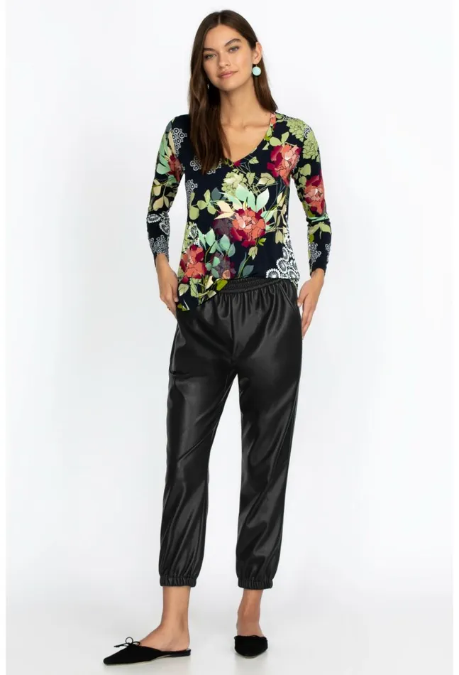 Women Vegan Leather Jogger Black Johnny Was Bottoms