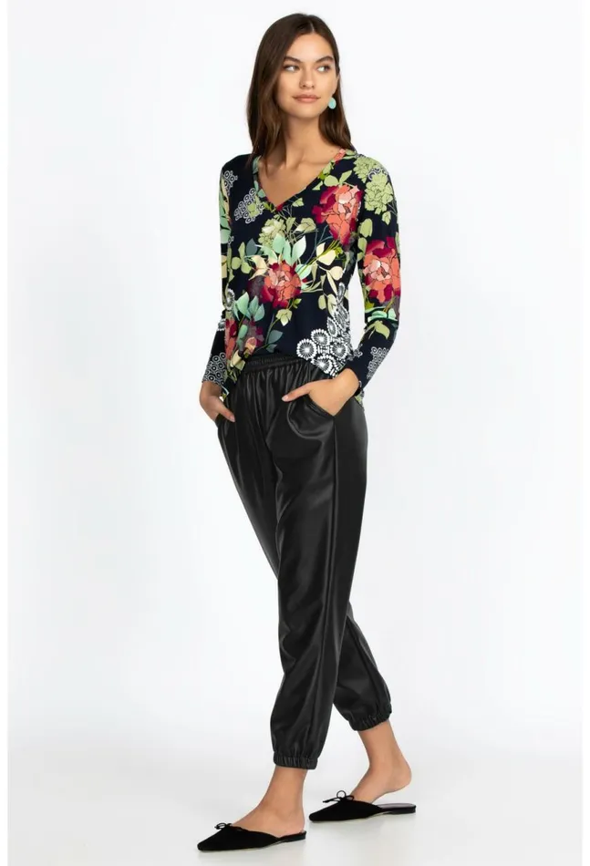 Women Vegan Leather Jogger Black Johnny Was Bottoms