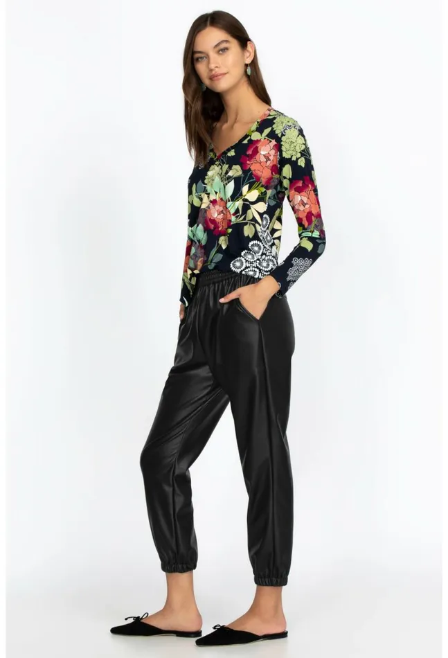 Women Vegan Leather Jogger Black Johnny Was Bottoms