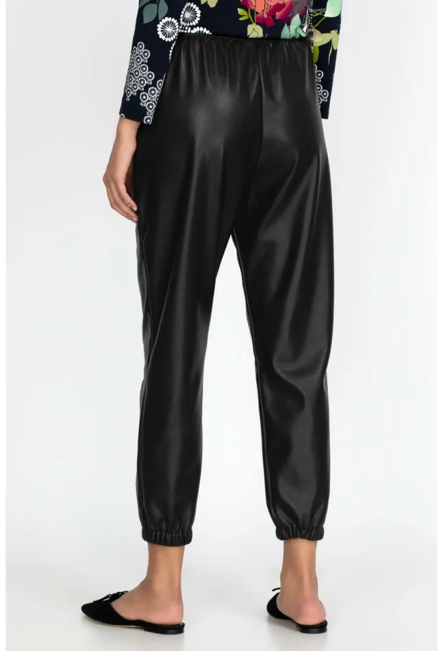 Women Vegan Leather Jogger Black Johnny Was Bottoms