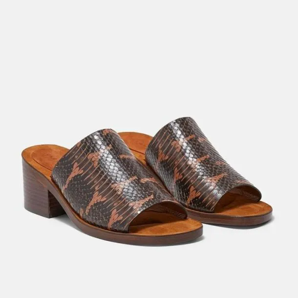 Women VINNY Wood Brown Snake Printed Clergerie Mules