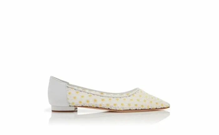 Women White Lace Daisy Flat Pumps Manolo Blahnik Flats