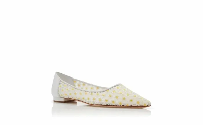 Women White Lace Daisy Flat Pumps Manolo Blahnik Flats