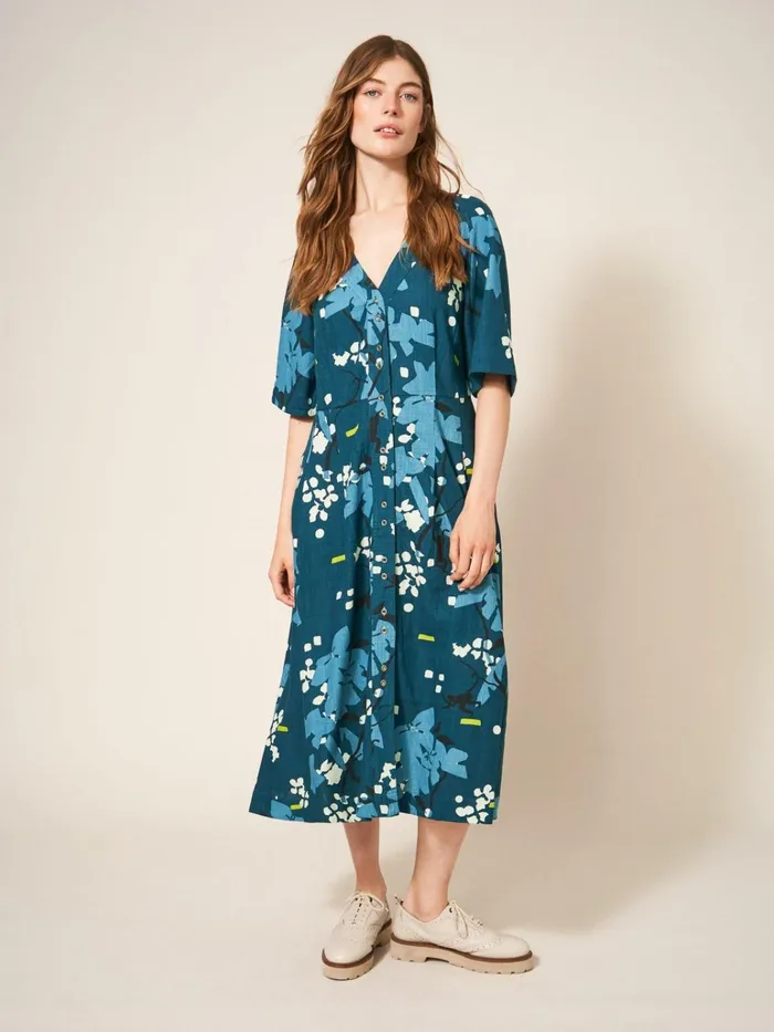Women White Stuff Dresses Izzie Mid Length Dress Teal Multi Women White Stuff Dresses Izzie Mid Length Dress Teal Multi