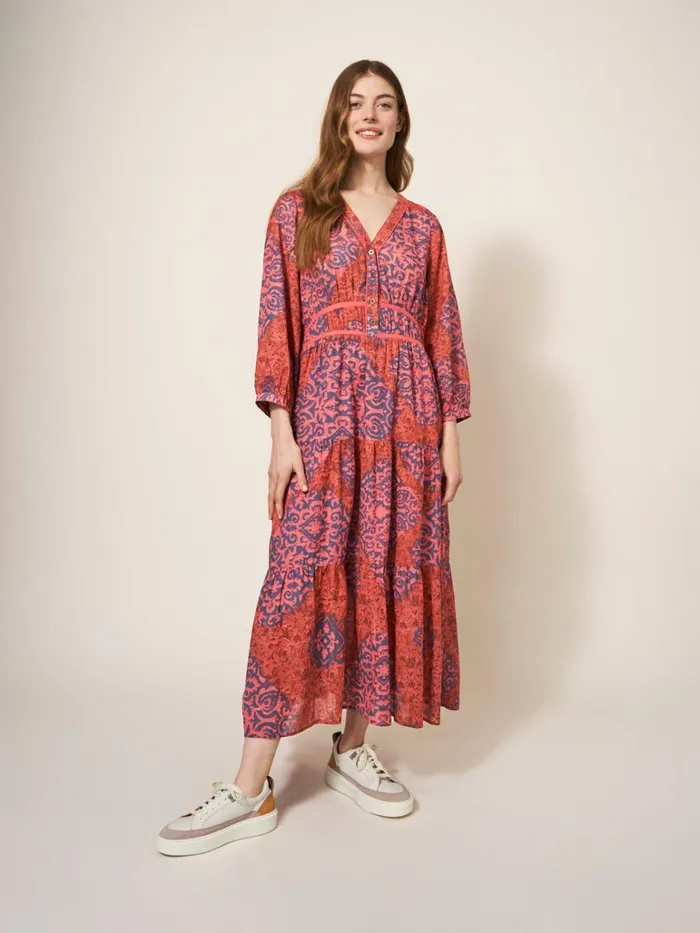 Women White Stuff Dresses Jenna Printed Midi Dress Red Multi Women White Stuff Dresses Jenna Printed Midi Dress Red Multi