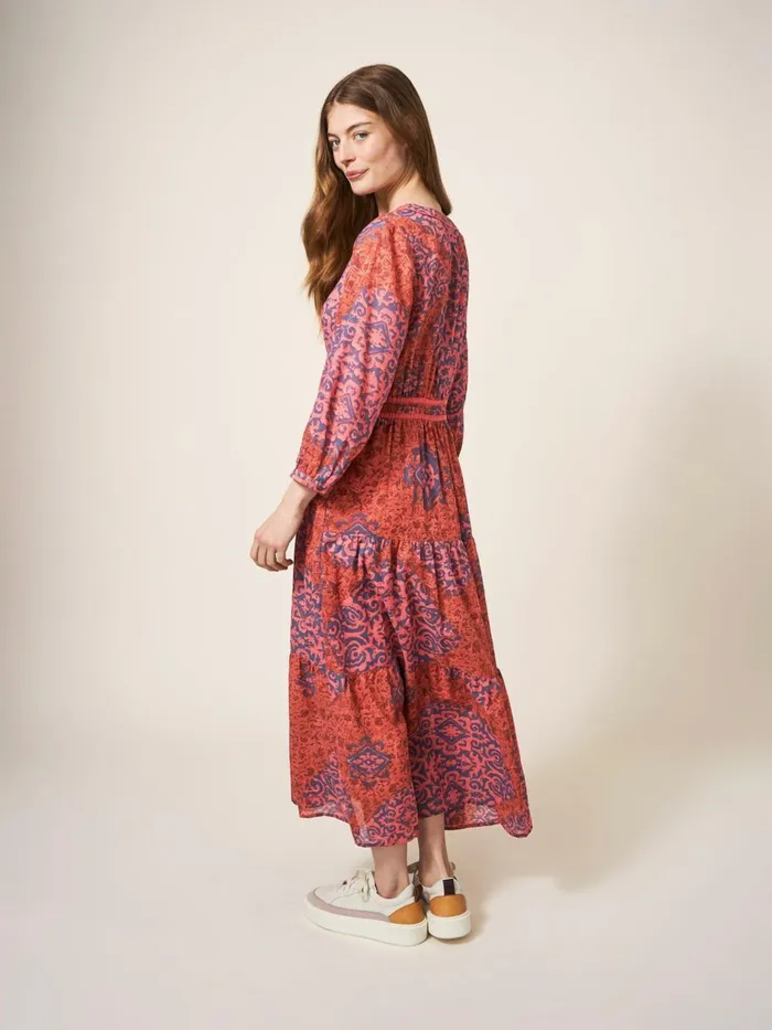 Women White Stuff Dresses Jenna Printed Midi Dress Red Multi Women White Stuff Dresses Jenna Printed Midi Dress Red Multi