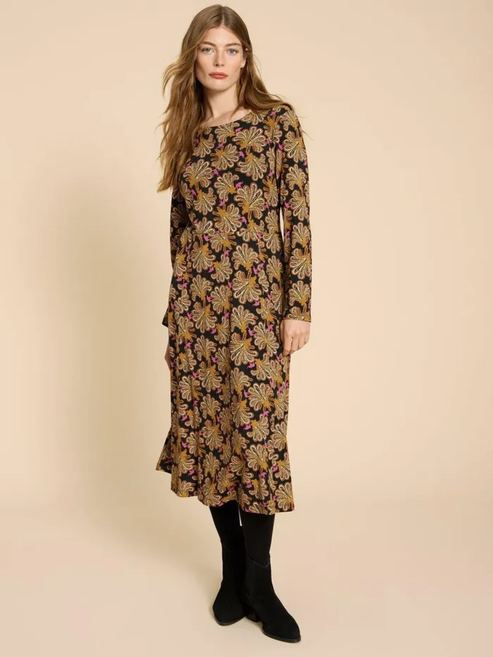 Women White Stuff Dresses Madeline Classic Jersey Dress Black Print Women White Stuff Dresses Madeline Classic Jersey Dress Black Print