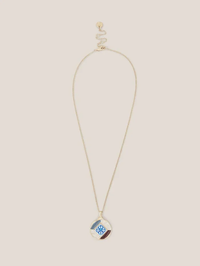Women White Stuff Jewellery Circular Mosaic Tile Necklace Blue Multi