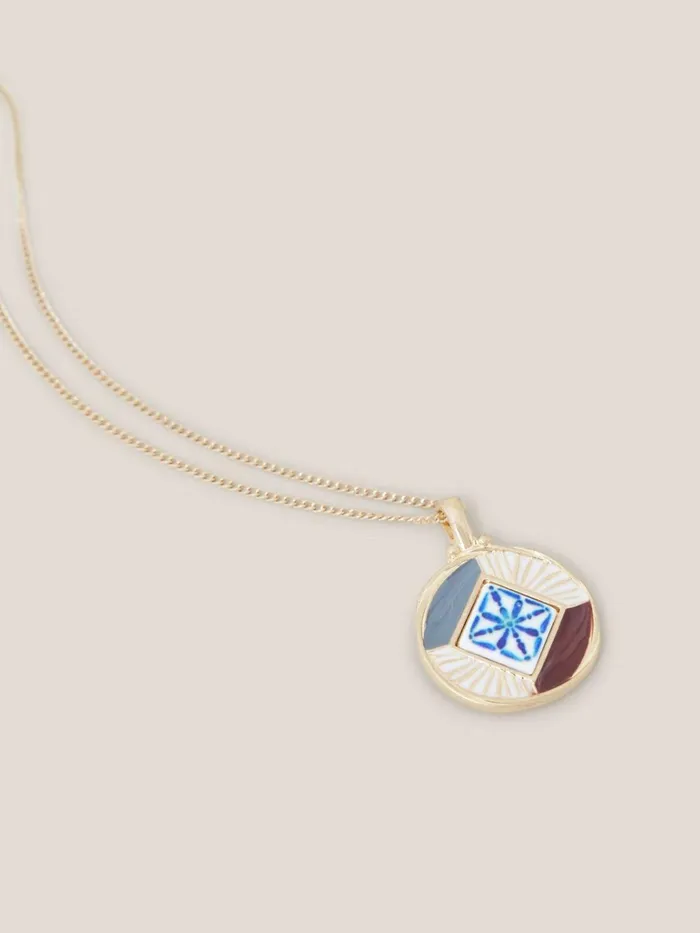 Women White Stuff Jewellery Circular Mosaic Tile Necklace Blue Multi Women White Stuff Jewellery Circular Mosaic Tile Necklace Blue Multi