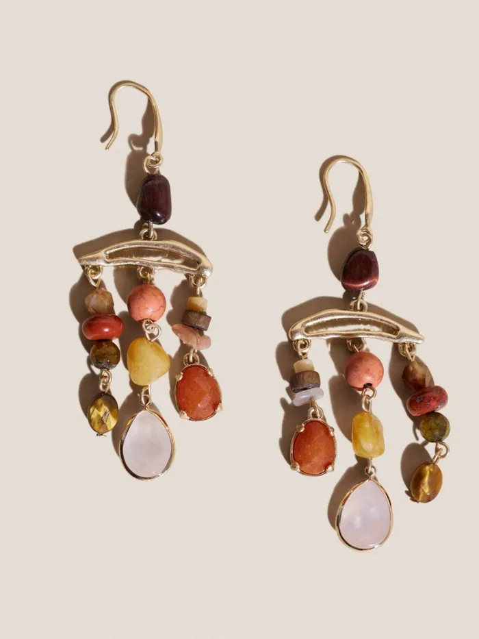 Women White Stuff Jewellery Multi Stone Drop Earrings Orange Multi
