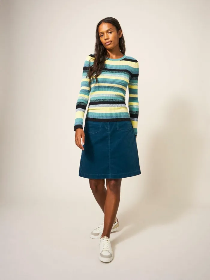 Women White Stuff Partywear Melody Organic Cord Skirt Dk Teal